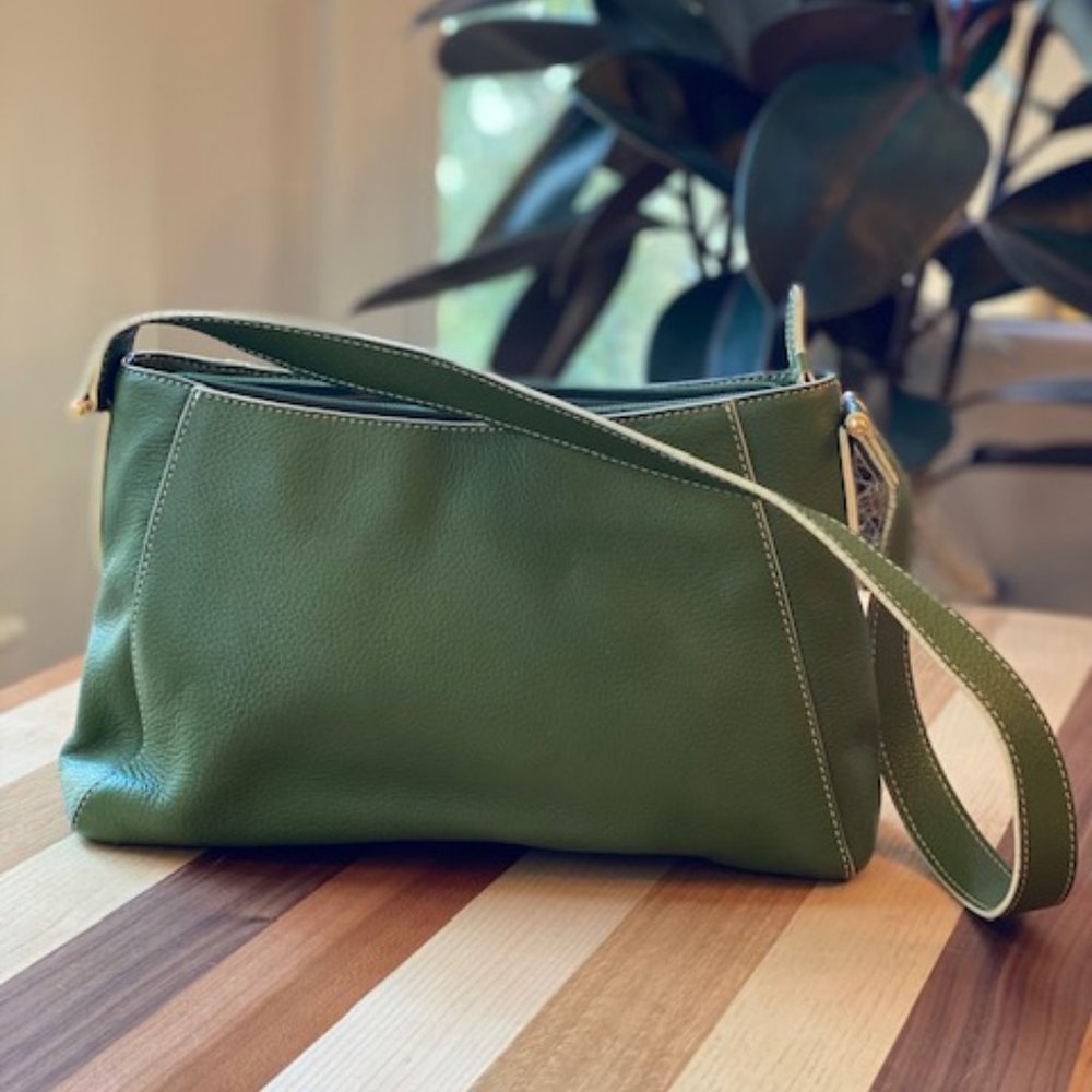 Etienne Aigner Green White Stitched Handbag
